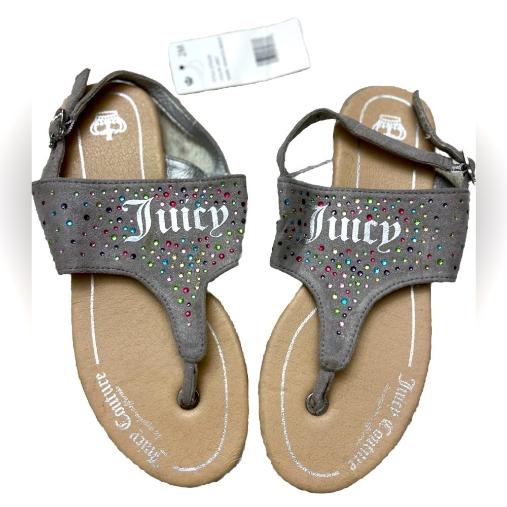 Juicy Couture Hermosa Beach Sandals Size 2 Gray Rhinestones Beach Summer Casual